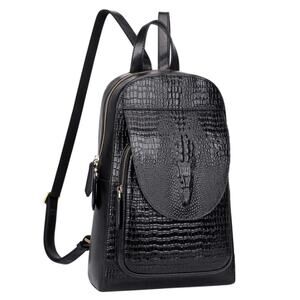 PIJUSHI Genuine Leather Backpack Purse Crocodile Leather Backpack (66512 Black)